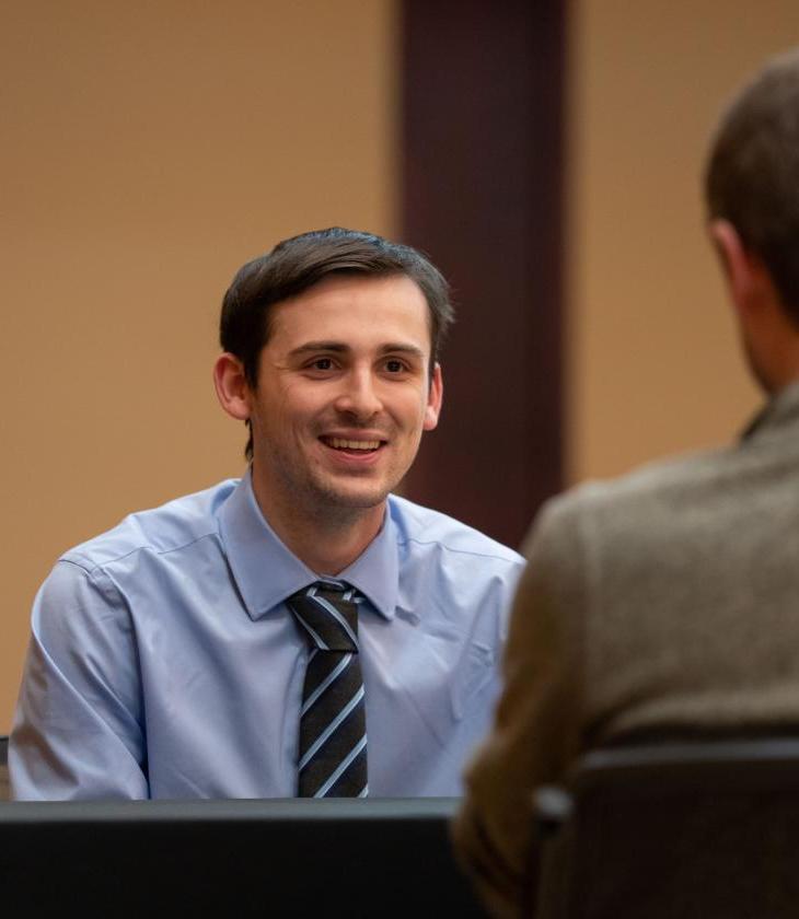 student in a mock interview for COB event 